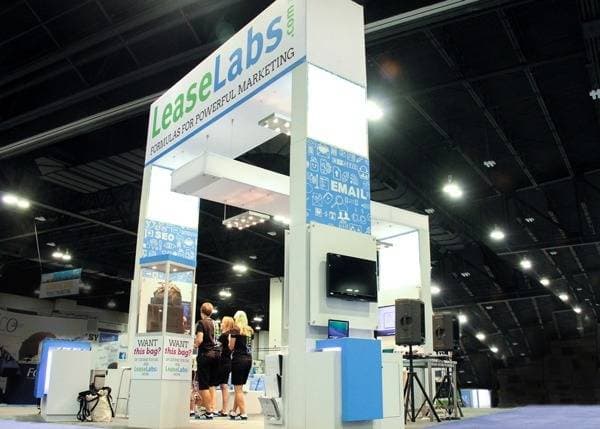 20x30 island trade show exhibit display rental in Philadelphia, Pennsylvania.