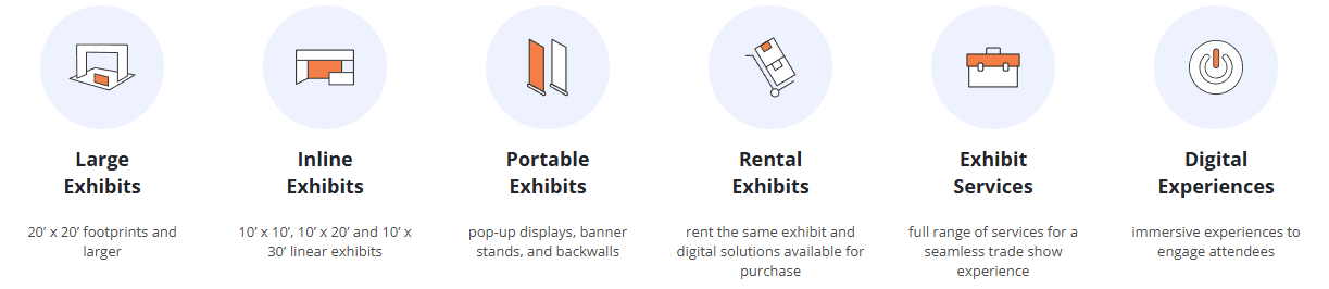 trade show exhibit rental size options and services.