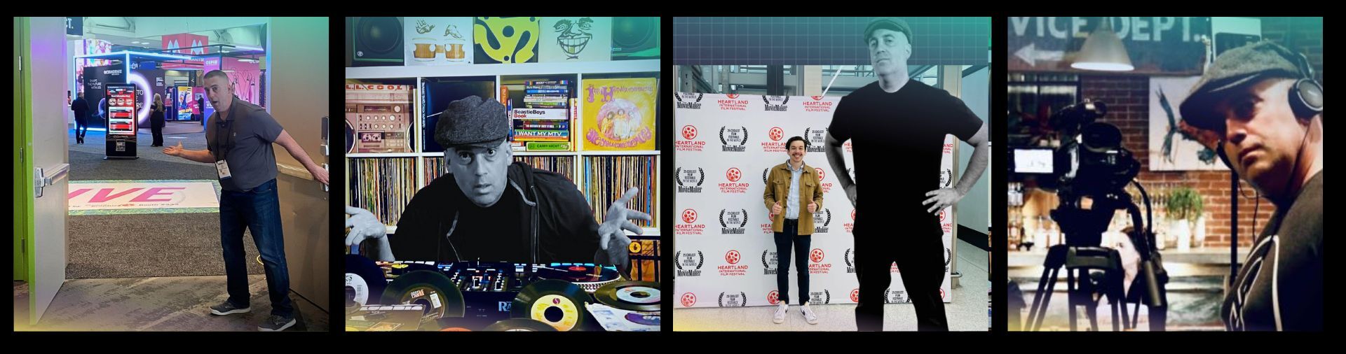 Display Jay live at the trade show in Louisville, also a DJ and pop culture connoisseur, the king of all backdrops and a podcast and video content producer.